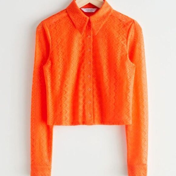 𝅺& OTHER STORIES Women's Fitted Lace Shirt Orange - Picture 2 of 4